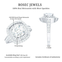 8mm Round Shape Moissanite Double Halo Statement Ring