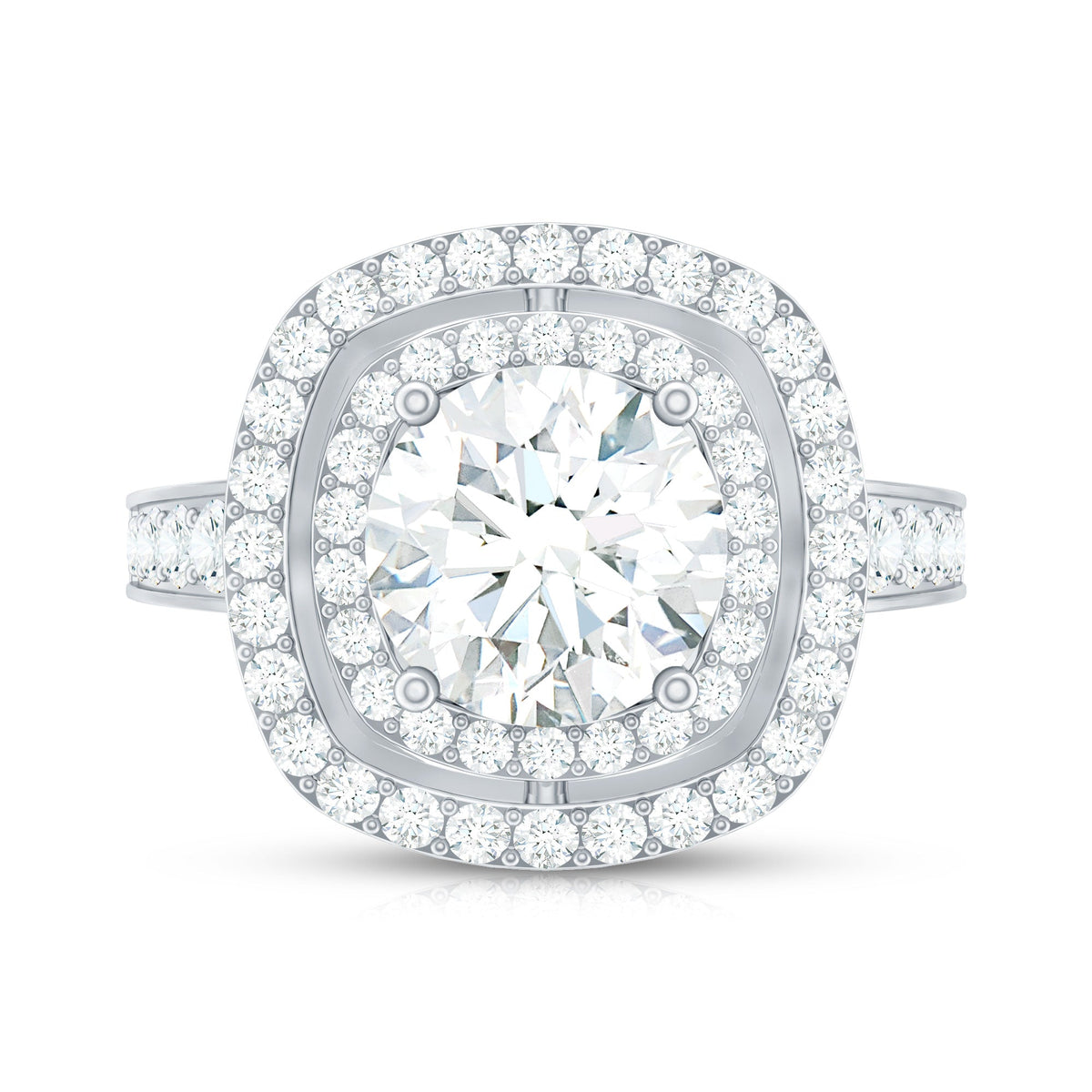 8mm Round Shape Moissanite Double Halo Statement Ring