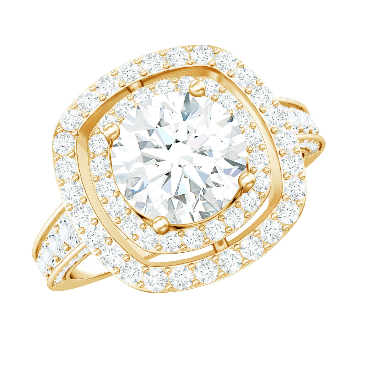 8mm Round Shape Moissanite Double Halo Statement Ring