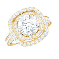 8mm Round Shape Moissanite Double Halo Statement Ring
