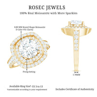 8mm Round Shape Moissanite Double Halo Statement Ring