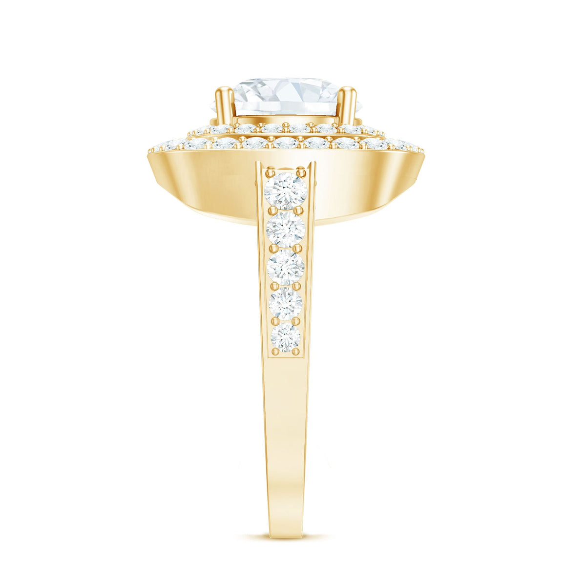 8mm Round Shape Moissanite Double Halo Statement Ring