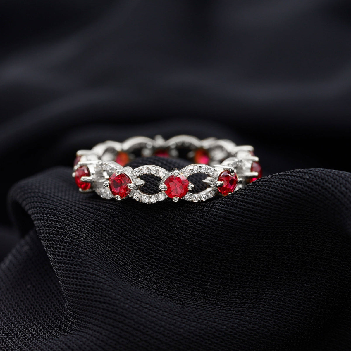 1.75 CT Lab Created Ruby Full Eternity Ring with Diamond