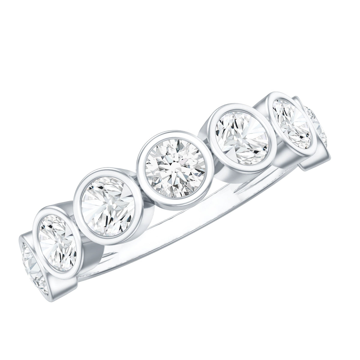 2.2 Carat Round Moissanite Half Eternity Ring in Bezel Setting