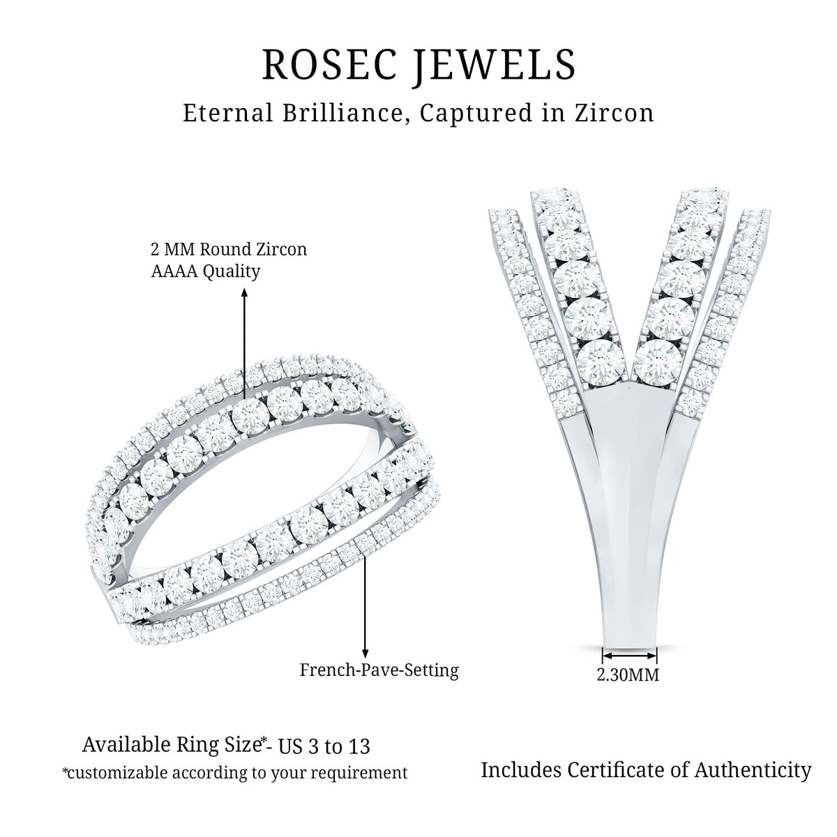 Certified Cubic Zirconia Designer Band Ring for Women