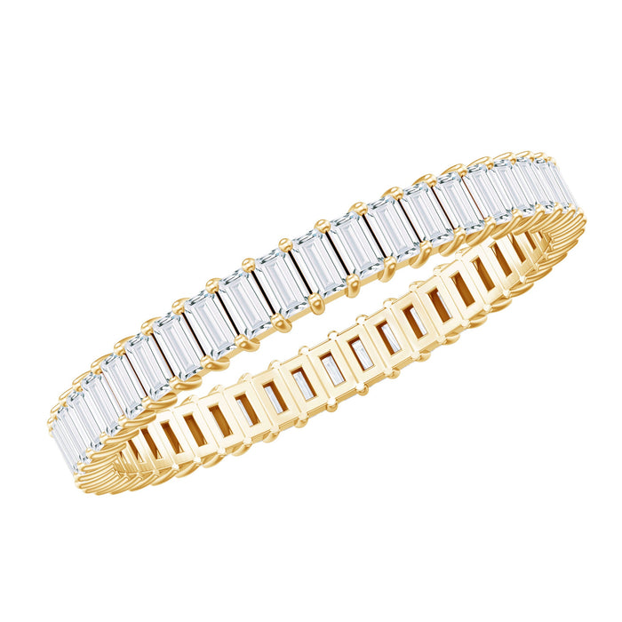 Rosec Jewels baguette cut diamond eternity wedding band ring with alternating diamonds and sleek platinum setting.