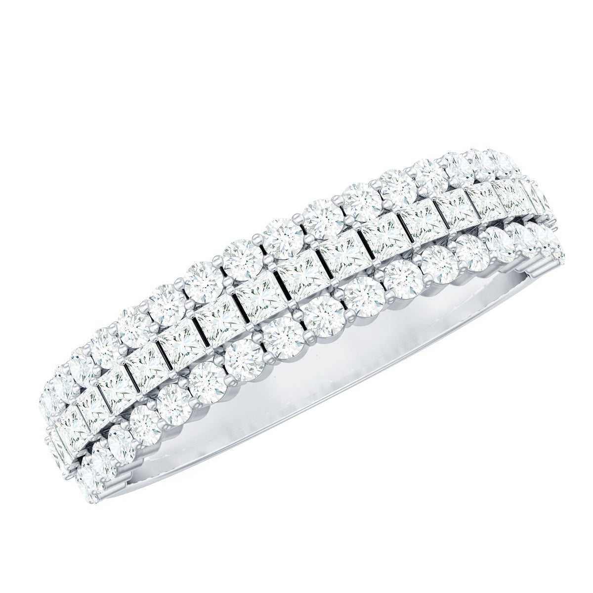 Classic Moissanite Three Row Wedding Band Ring