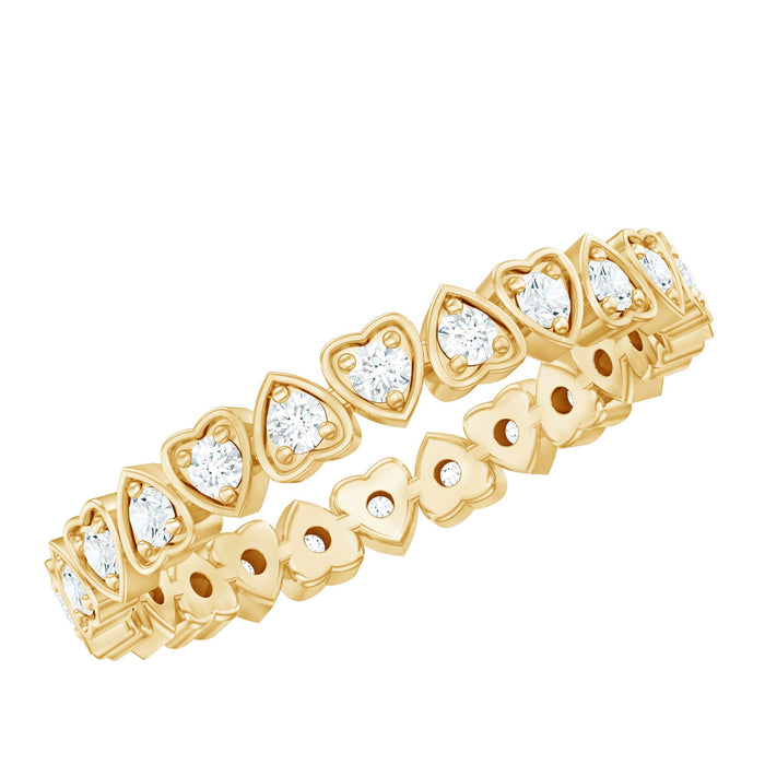 Certified diamond heart eternity band ring from Rosec Jewels featuring sparkling diamonds in a continuous heart design.