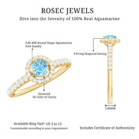 Certified Natural Aquamarine Engagement Ring with Diamond Halo