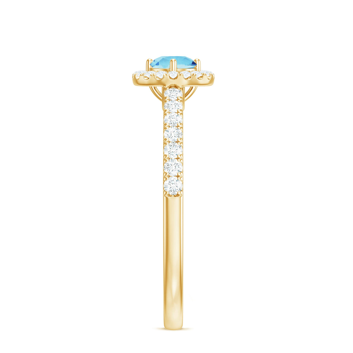 Certified natural aquamarine engagement ring with diamond halo, featuring a silver band and intricate gemstone setting.