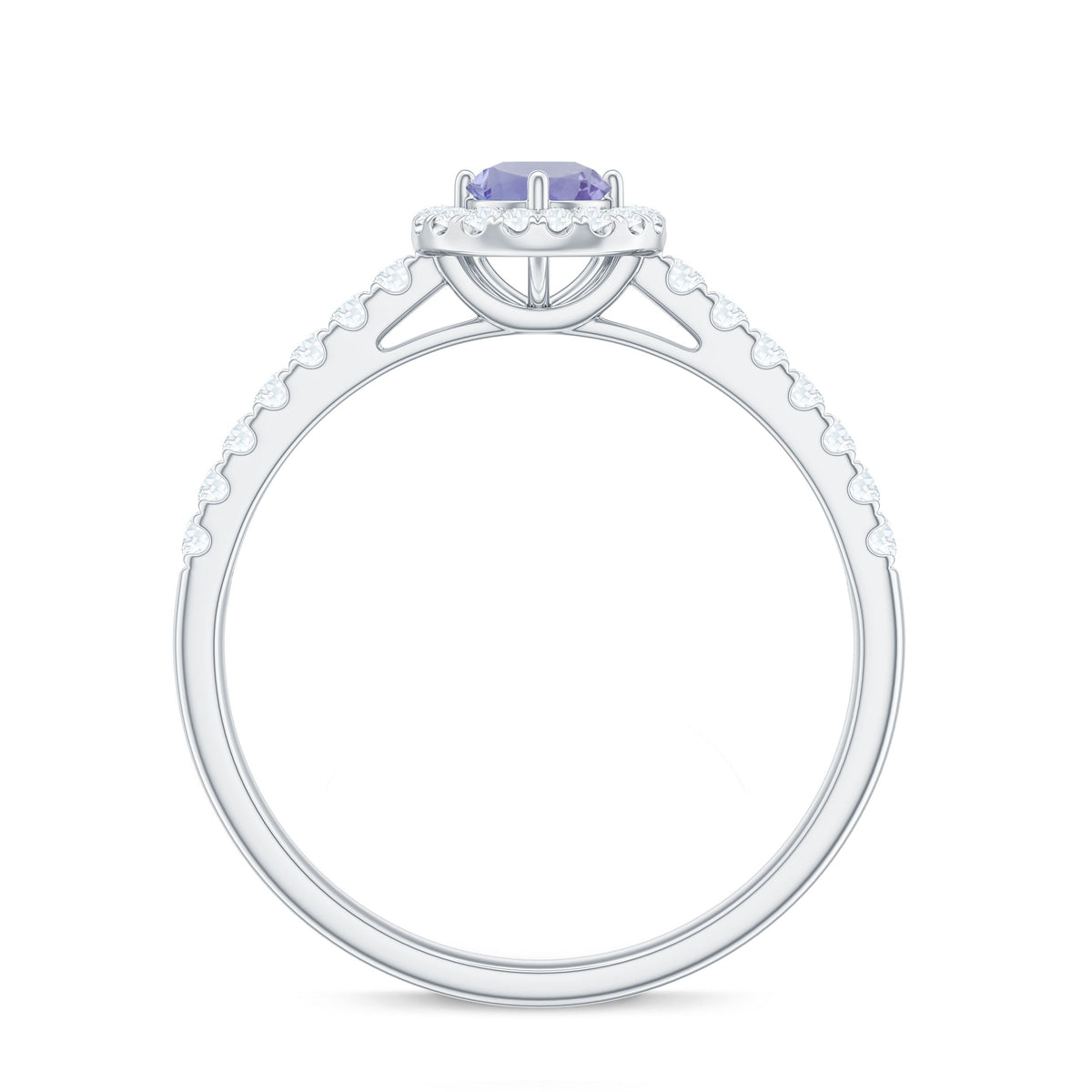 Natural Tanzanite and Diamond promise ring for engagement showcasing a blue Tanzanite center stone with diamond accents in a elegant ring setting.