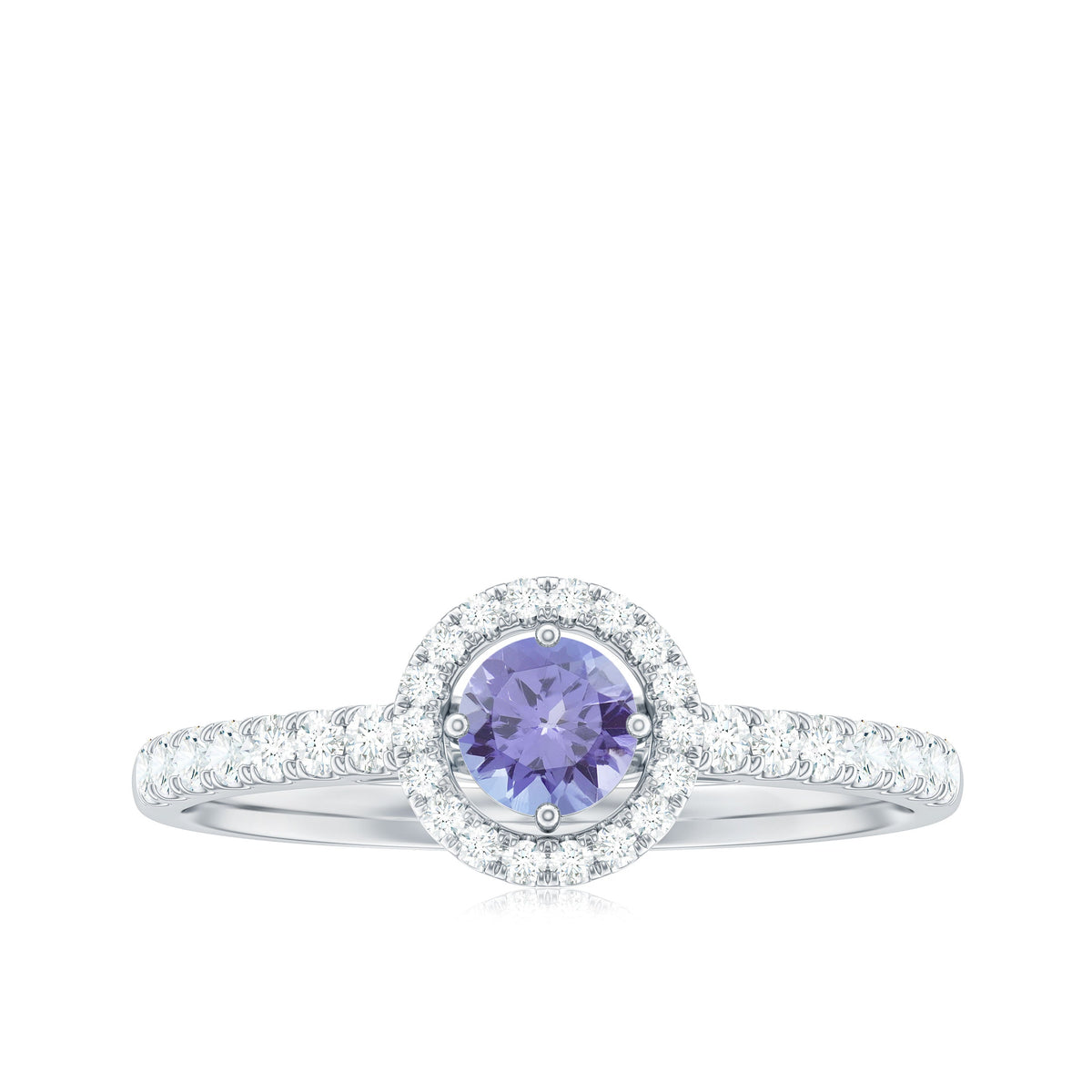 Natural Tanzanite and Diamond promise ring by Rosec Jewels, featuring a central tanzanite gemstone with diamond accents.