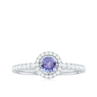 Natural Tanzanite and Diamond promise ring by Rosec Jewels, featuring a central tanzanite gemstone with diamond accents.