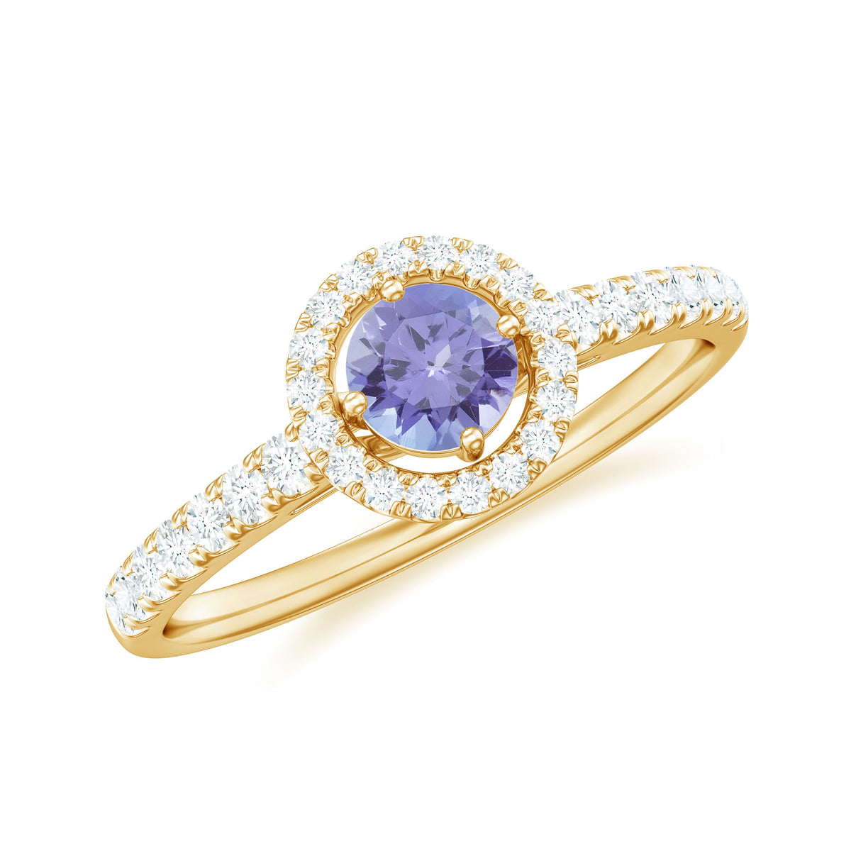 Natural Tanzanite and diamond promise ring by Rosec Jewels, featuring a central Tanzanite gemstone with diamond accents on a silver band.