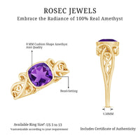 Vintage Style 2 Carat Amethyst Cushion Cut Engagement Ring in Bezel Set
