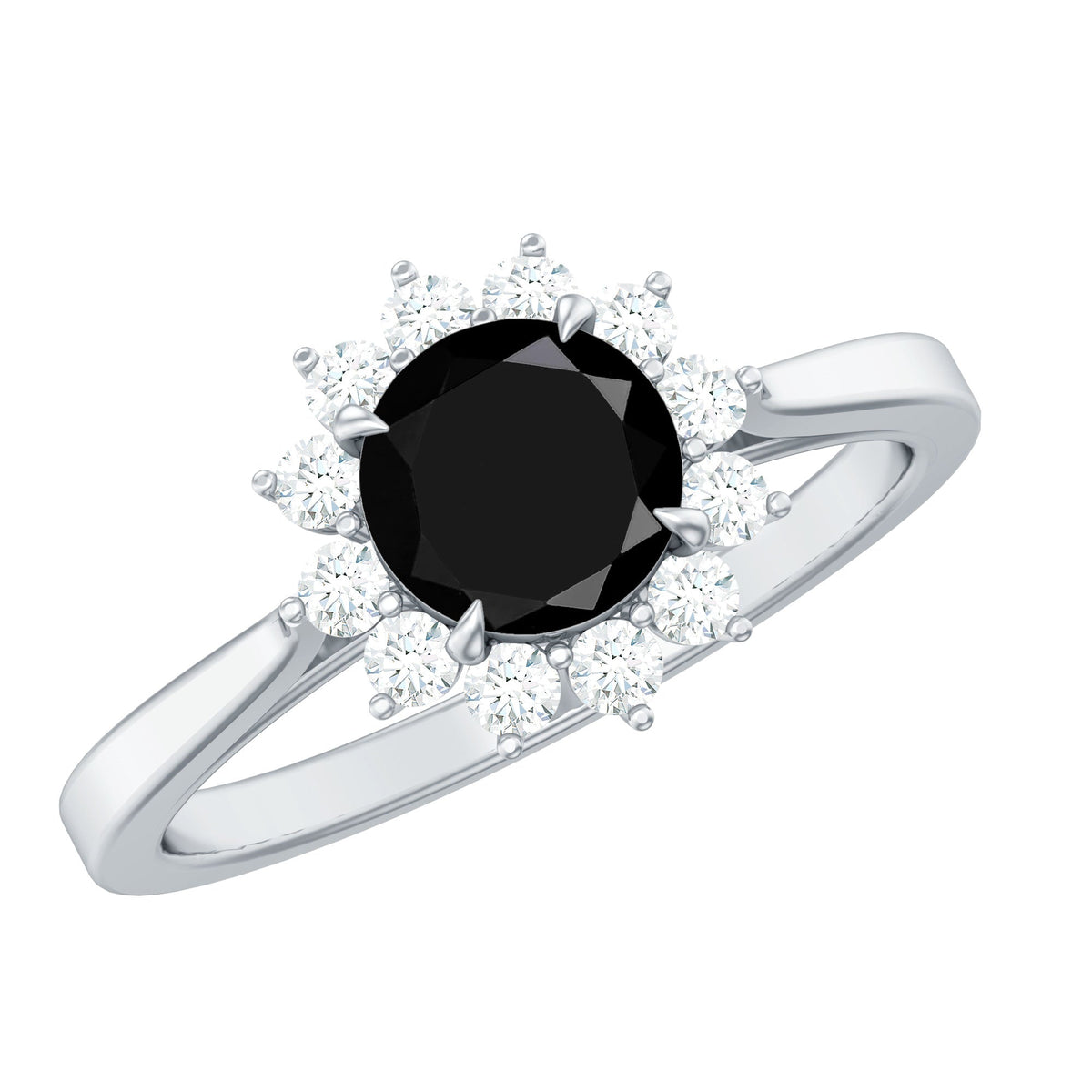 Round cut black onyx and diamond engagement ring for women featuring a rose gold band from Rosec Jewels.