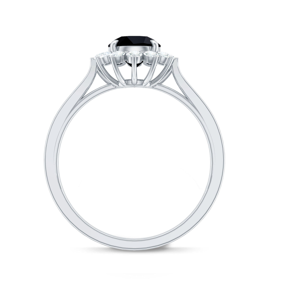 Black onyx and diamond engagement ring for women with a round cut, set in a Rosec Jewels ring design.