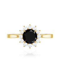 Round cut black onyx and diamond engagement ring for women by Rosec Jewels featuring a sleek, elegant design.