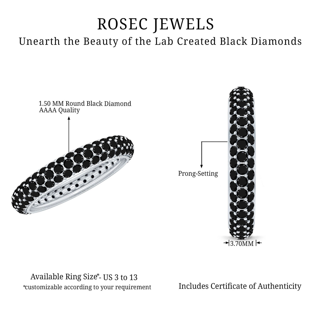 Certified Lab Grown Black Diamond Eternity Band Ring for Women