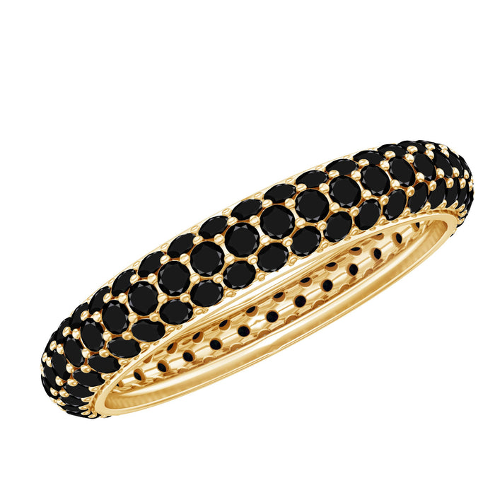 Lab grown black diamond eternity ring for women, Rosec Jewels, featuring a continuous band of sparkling black diamonds.