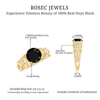Vintage Inspired Black Onyx Filigree Engagement Ring