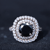 Certified 2 Carat Lab Grown Black Diamond Double Halo Engagement Ring with Moissanite
