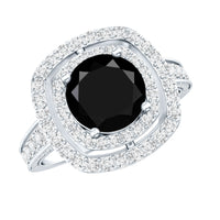 Certified 2 Carat Lab Grown Black Diamond Double Halo Engagement Ring with Moissanite