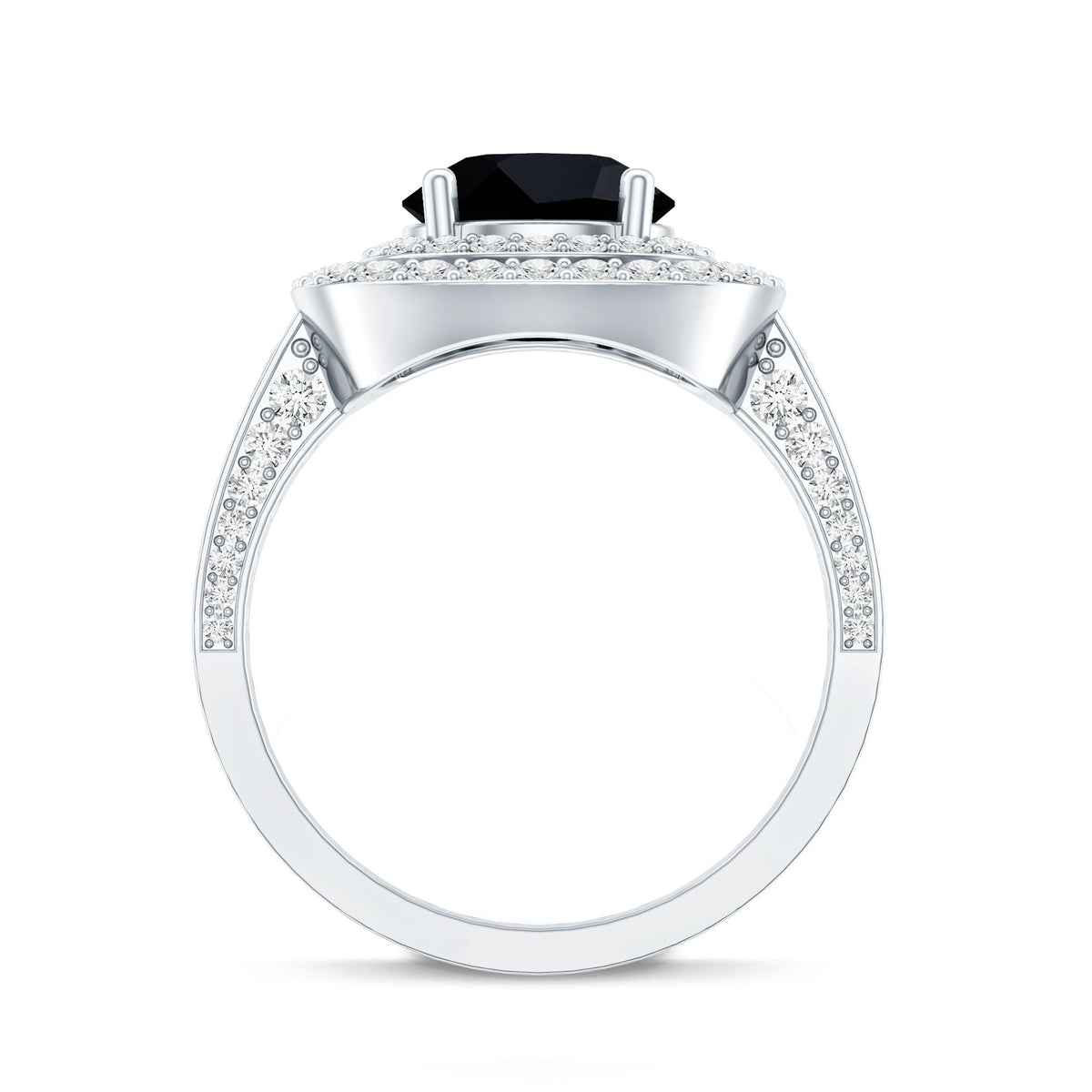 Certified 2 Carat Lab Grown Black Diamond Double Halo Engagement Ring with Moissanite
