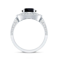 Certified 2 Carat Lab Grown Black Diamond Double Halo Engagement Ring with Moissanite