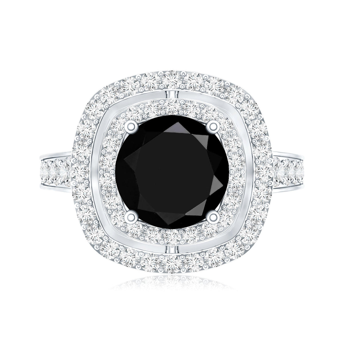 Certified 2 Carat Lab Grown Black Diamond Double Halo Engagement Ring with Moissanite