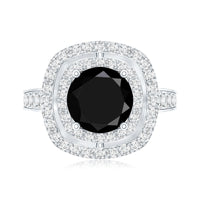 Certified 2 Carat Lab Grown Black Diamond Double Halo Engagement Ring with Moissanite