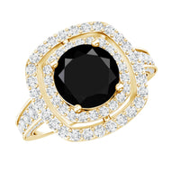 Certified 2 Carat Lab Grown Black Diamond Double Halo Engagement Ring with Moissanite