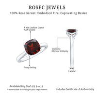 3.2 Carat Natural Garnet Cushion Cut Engagement Ring with Surprise Diamond