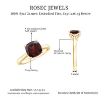 3.2 Carat Natural Garnet Cushion Cut Engagement Ring with Surprise Diamond