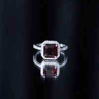 Natural 3.3 Carat Garnet Asscher Cut Engagement Ring with Diamond Halo