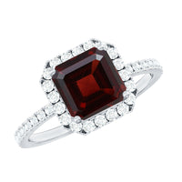 Natural 3.3 Carat Garnet Asscher Cut Engagement Ring with Diamond Halo