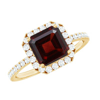 Natural 3.3 Carat Garnet Asscher Cut Engagement Ring with Diamond Halo