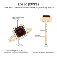 Natural 3.3 Carat Garnet Asscher Cut Engagement Ring with Diamond Halo