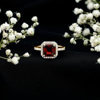 Natural 3.3 Carat Garnet Asscher Cut Engagement Ring with Diamond Halo