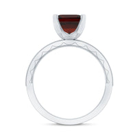 Natural 3.3 carat Asscher cut garnet engagement ring with diamond side stones by Rosec Jewels, showcasing the elegant ring design.