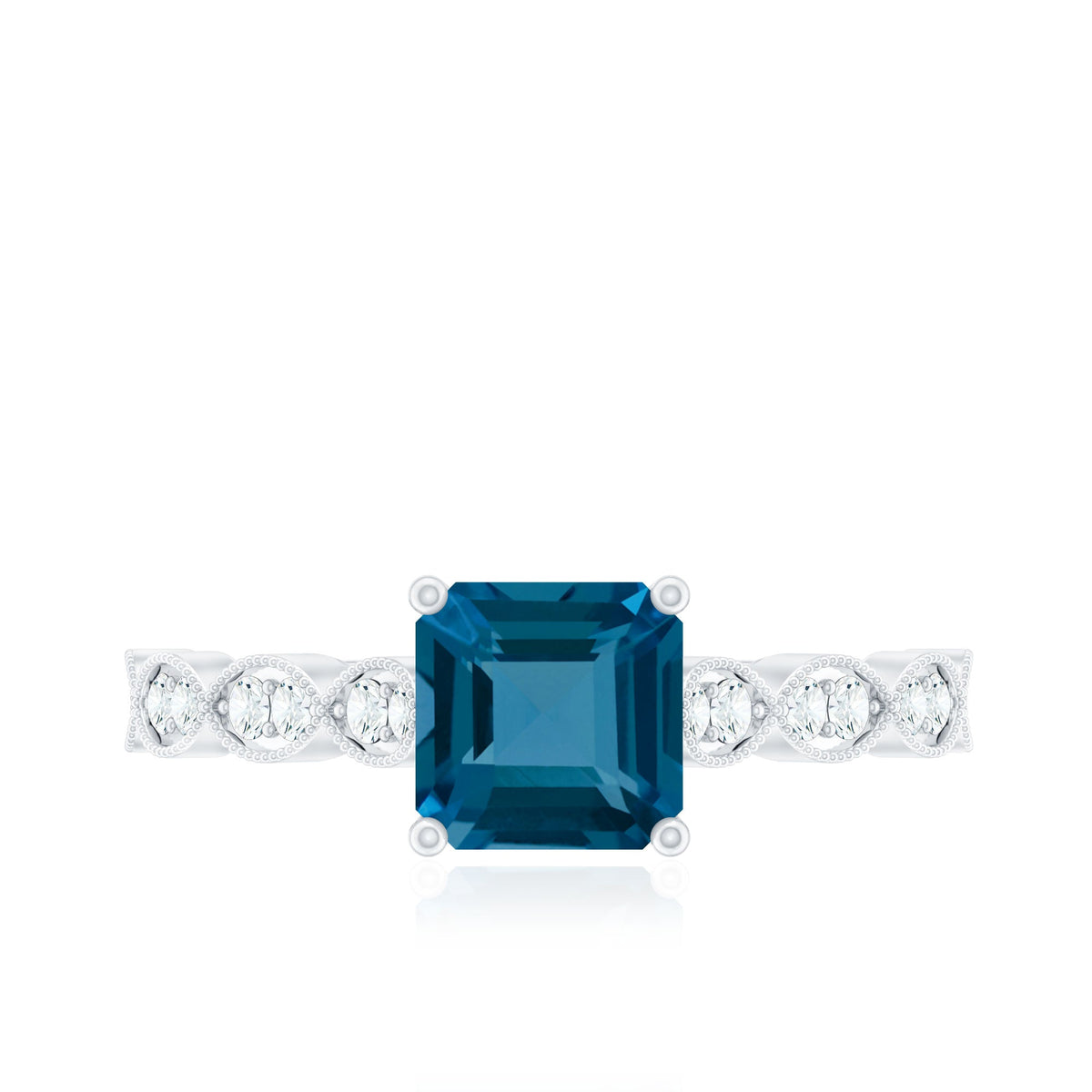 8mm Asscher Cut London Blue Topaz Designer Engagement Ring with Diamond