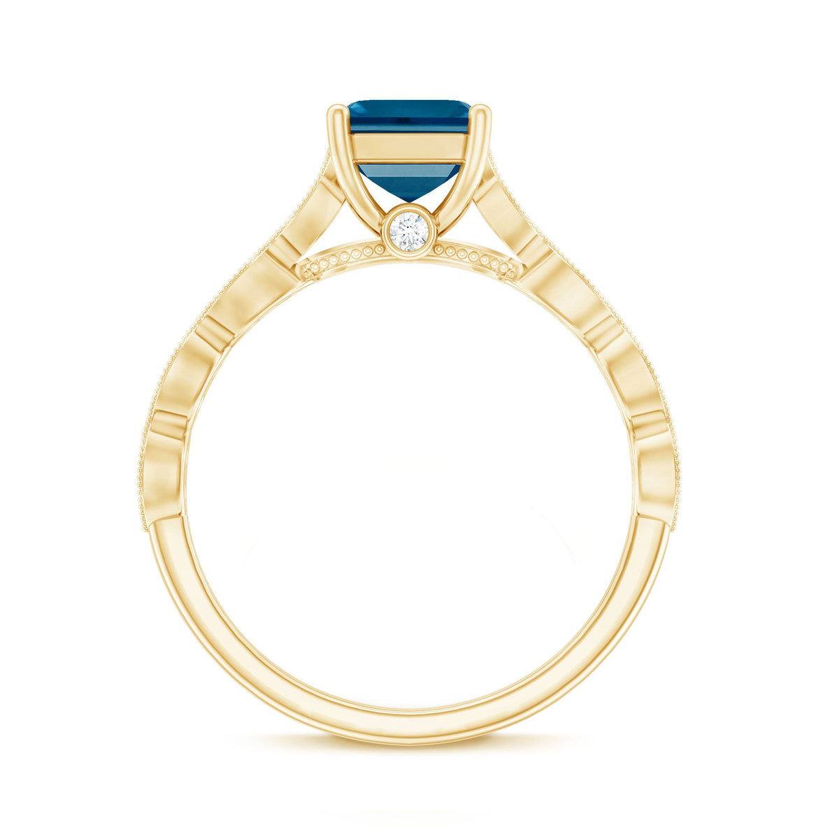 8mm Asscher Cut London Blue Topaz Designer Engagement Ring with Diamond
