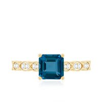 8mm Asscher Cut London Blue Topaz Designer Engagement Ring with Diamond