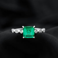 Certified 2.4 Carat Lab Grown Emerald Princess Cut Engagement Ring With Diamonds