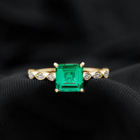 Certified 2.4 Carat Lab Grown Emerald Princess Cut Engagement Ring With Diamonds