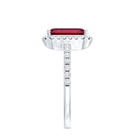 Lab Created Emerald Cut Ruby Engagement Ring with Diamond Halo