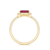 Lab Created Emerald Cut Ruby Engagement Ring with Diamond Halo