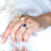 1.6 Carat Pear Lab Grown Blue Sapphire Engagement Ring with Diamond Band