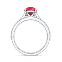 Pear Shape Created Ruby Solitaire Wedding Ring Set with Moissanite