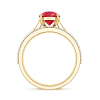 Pear Shape Created Ruby Solitaire Wedding Ring Set with Moissanite